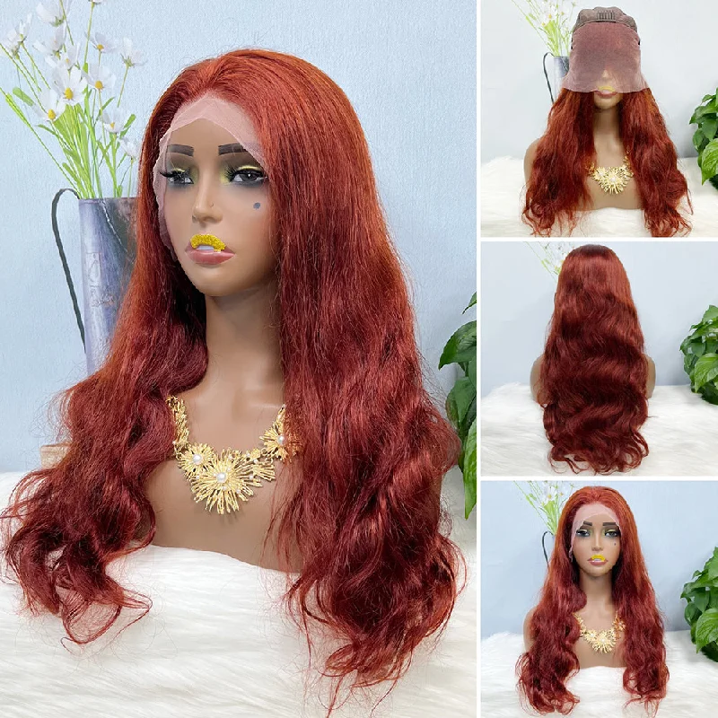 Lace wig with a side - part for a more flattering look13*4 Lace Wig  Body Wave Natural Human Hair Lace Wigs Color 33# 200% Density