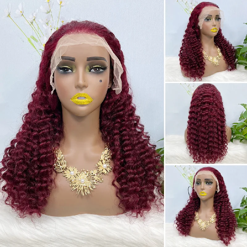 Human - hair lace wig for a luxurious and natural feel13*4 Lace Wig Deep Wave Natural Human Hair Lace Wigs Color 99J 200% Density