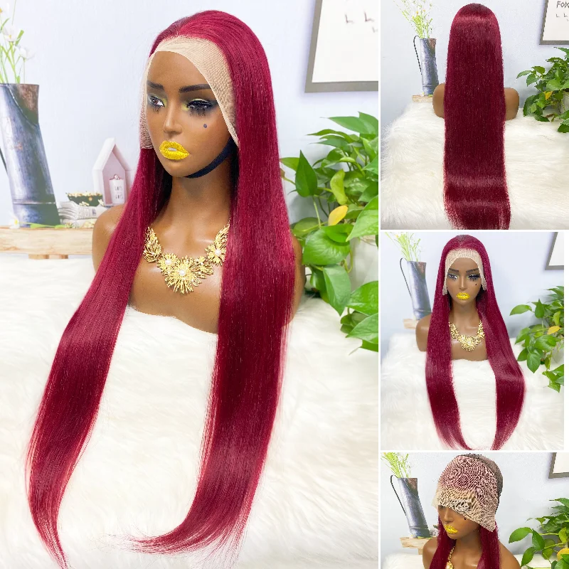 Lace wig with a honey - blonde color for a warm and sunny appearance13*4 Lace Wig  Straight Natural Human Hair Lace Wigs Color 99J 200% Density