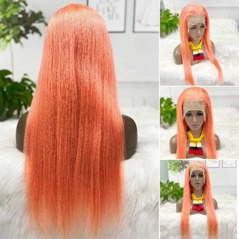 Lace wig with a 13x4 lace frontal for a wide - parting area13*4 Lace Wig Straight Natural Human Hair Lace Wigs Color Pink 250% Density