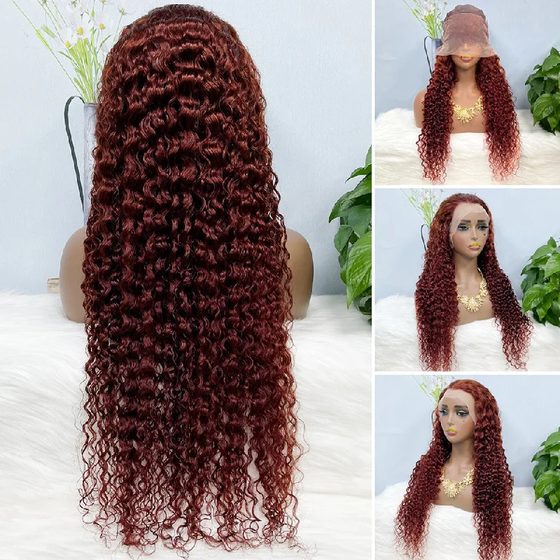 Lace wig with a middle - part for a classic and elegant style13*4 Lace Wig  Water Wave Natural Human Hair Lace Wigs Color 33# 200% Density