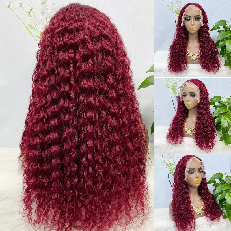 Lace wig with a honey - blonde color for a warm and sunny appearance13*4 Lace Wig Water Wave Natural Human Hair Lace Wigs Color 99J 200% Density