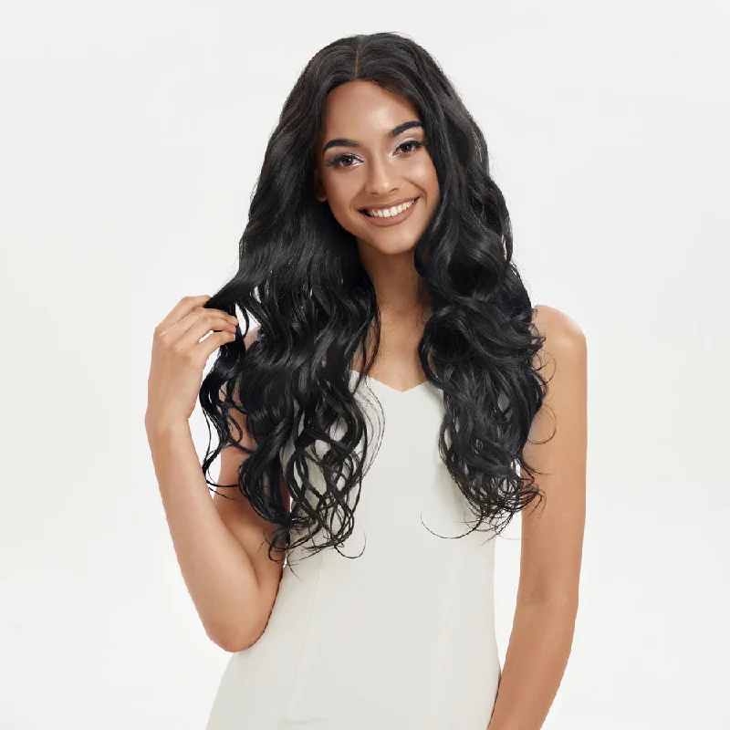 Human - hair lace wig for a luxurious and natural feelNOBLE Easy 360 Synthetic Lace Front Wig| 29 Inch Loose Wave | Black Color | Arika