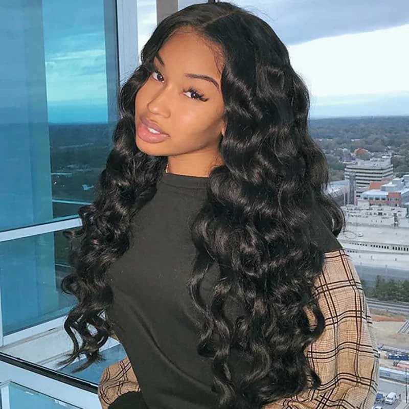 Human - hair wig with a wispy fringe for a soft and feminine look360 Lace Frontal Wigs Loose Wave Human Hair Wigs For Women Sterly Hair