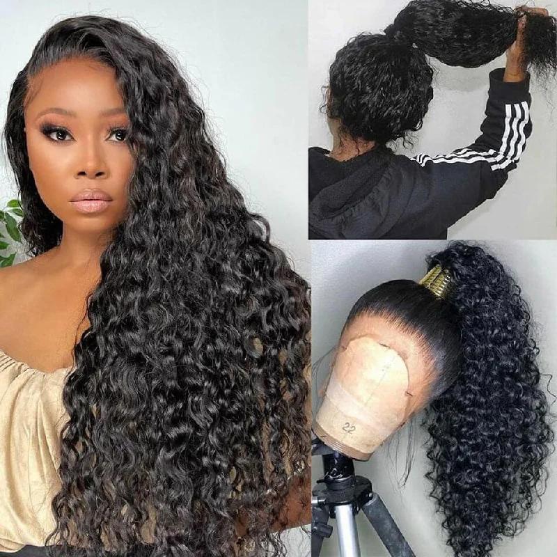 Human - hair wig with a curly texture for a bold and stylish choice360 Lace Frontal Wigs Water Wave Human Hair Wigs For Women Sterly Hair