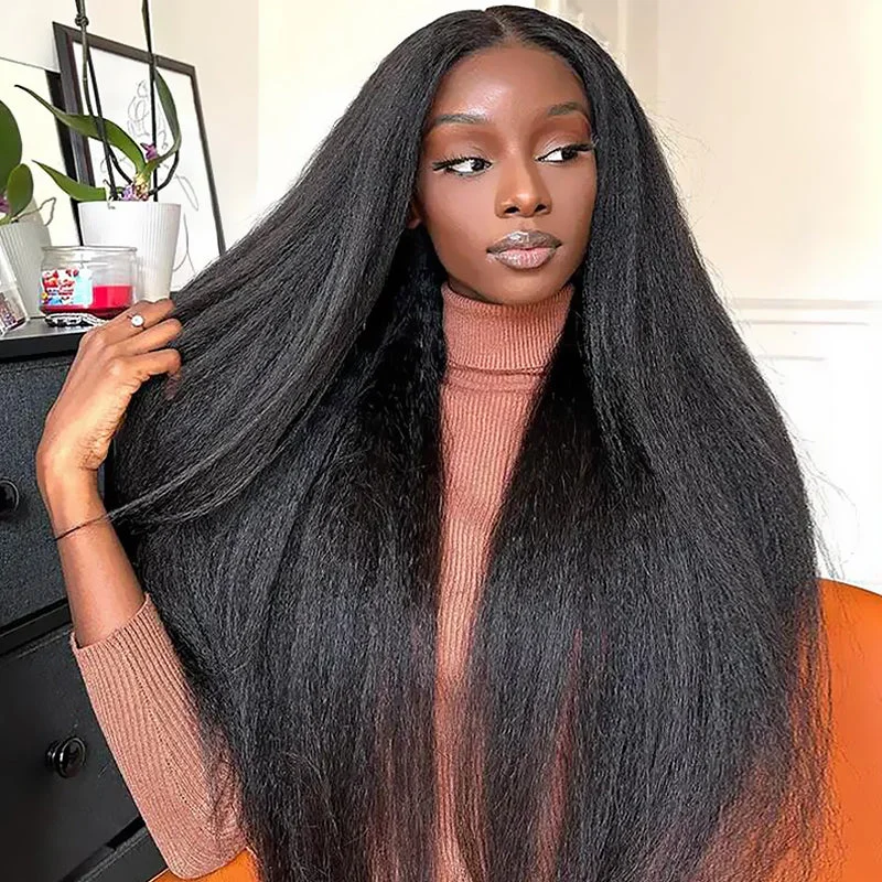 Human - hair wig with a side - part for a more flattering appearanceSterly Yaki -Straight 4×4 HD Transparent Closure Wigs Human Hair Wigs For Women