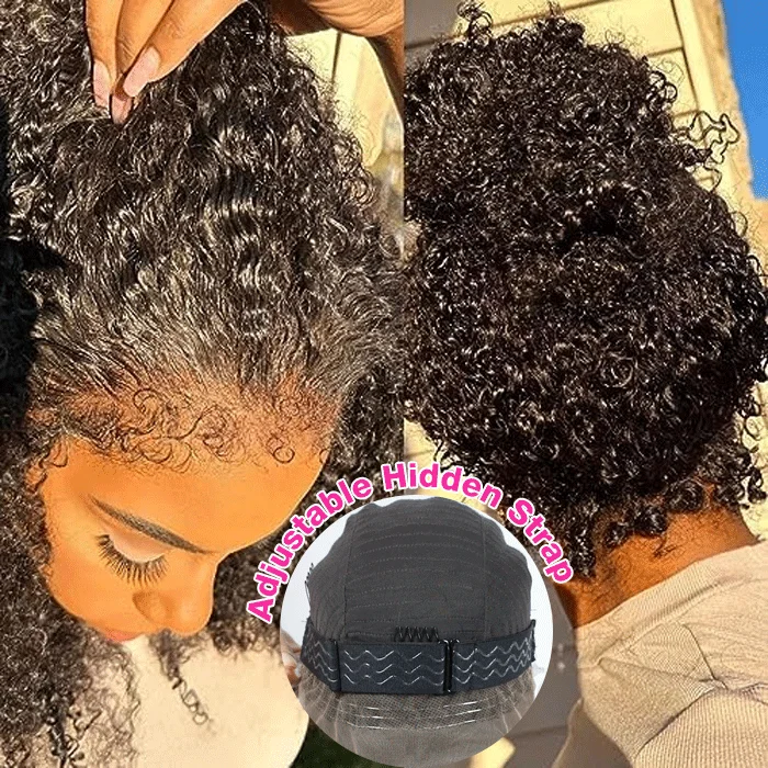 Lace wig with a curly texture for a bold and stylish choice4C Edges Glueless 360 Lace Frontal Wigs With Hidden Elastic Strap Curly Affordable Snug Fit Human Hair Wigs