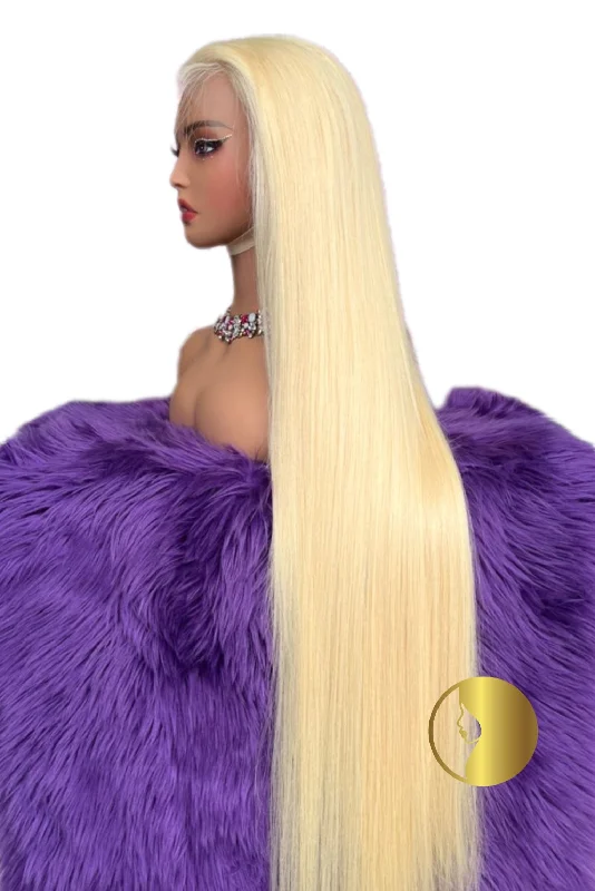 Lace wig with a wavy texture for a beachy look50 inch Blonde Straight Virgin Human Hair Wig and 50 inch Blonde Straight Raw Hair Wig