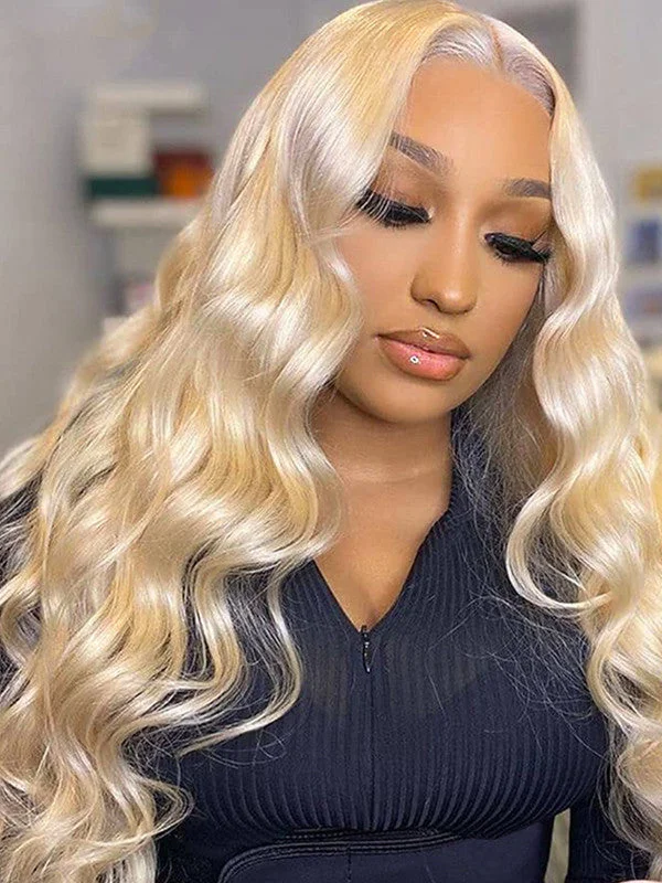 Synthetic lace wig with a heat - resistant formulaAsh Blonde 613 Color European Human Hair 13x4 Transparent Lace Frontal Wig Body Wave D39