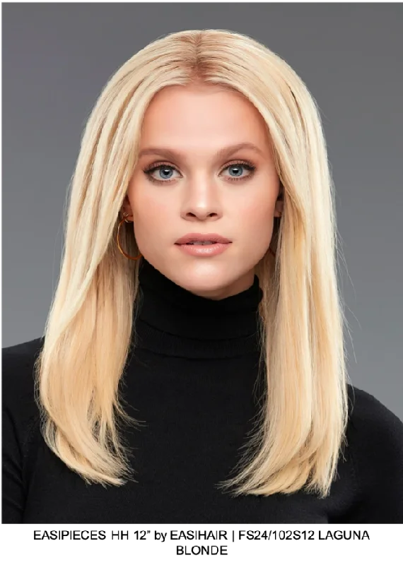 Human - hair wig in a jet - black color for a classic and timeless lookeasiPieces HH 12"L x 9"W Remy Human Hair Top Piece