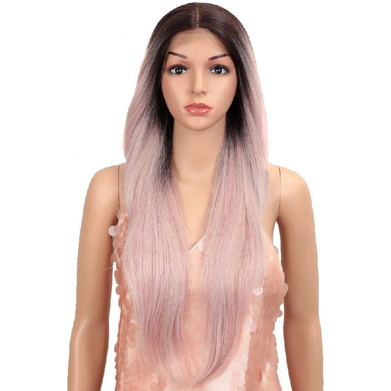 Adjustable - cap lace wig for a comfortable fitNOBLE Easy 360 Synthetic Lace Front Wig | 28 Inch Long Straight | Dream Pink | Agatha