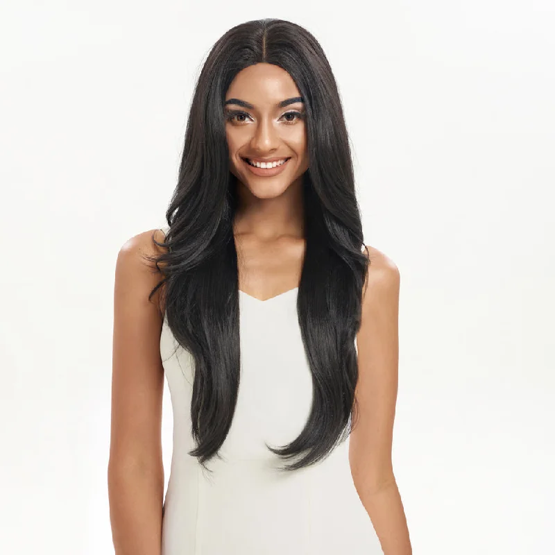 Adjustable - cap lace wig for a comfortable fitNOBLE Easy 360 Synthetic Lace Front Wig | 28 Inch Long Straight | Natural Black| Agatha