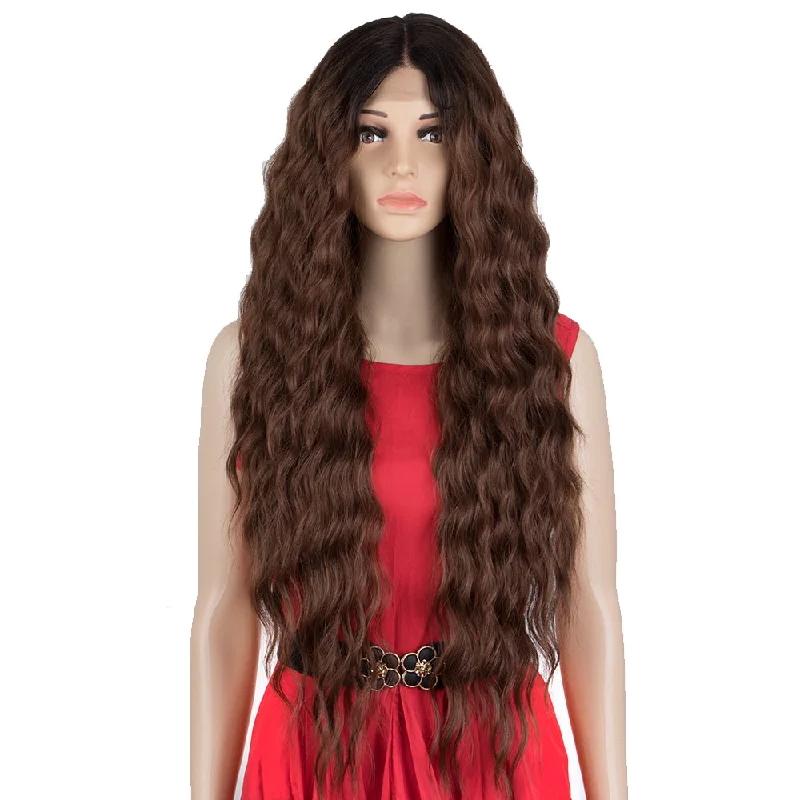 Lace wig with a wavy texture for a beachy lookEasy 360 Synthetic Lace Front 31 inch Long Water Wave Wig | E+U Lace Part Chesnut Wig EDGRA