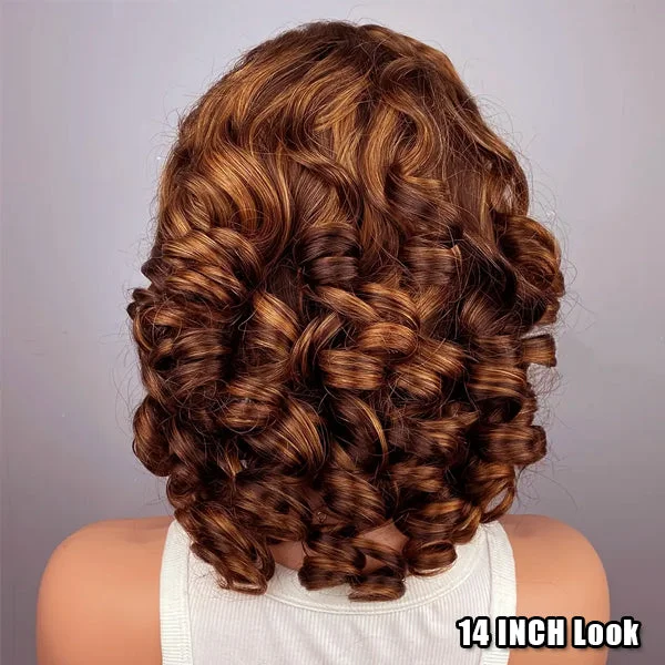 Lace wig with a platinum - blonde color for a bold and trendy lookEgg Roll Bob Curly P4/27 Highlight 5x5 13x4 Transparent Lace Frontal Wigs Human Hair