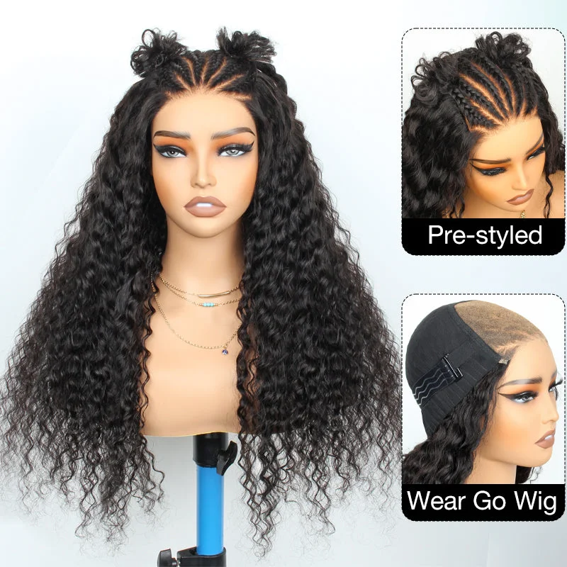 Synthetic lace wig with a heat - resistant formulaMicro French Braids 5x5 Pre-Cut Lace Deep Wave Human Hair Wig Natural Color