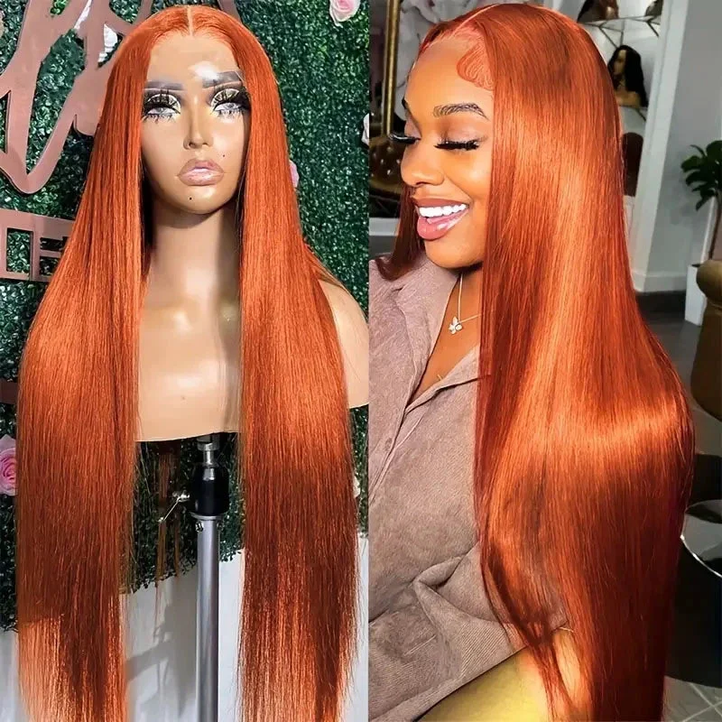 Lace wig with a 13x4 lace frontal for a wide - parting areaGlueless Ginger Colored Straight Hair 4x4 5x5 Lace Closure Wigs Beginner Friendly