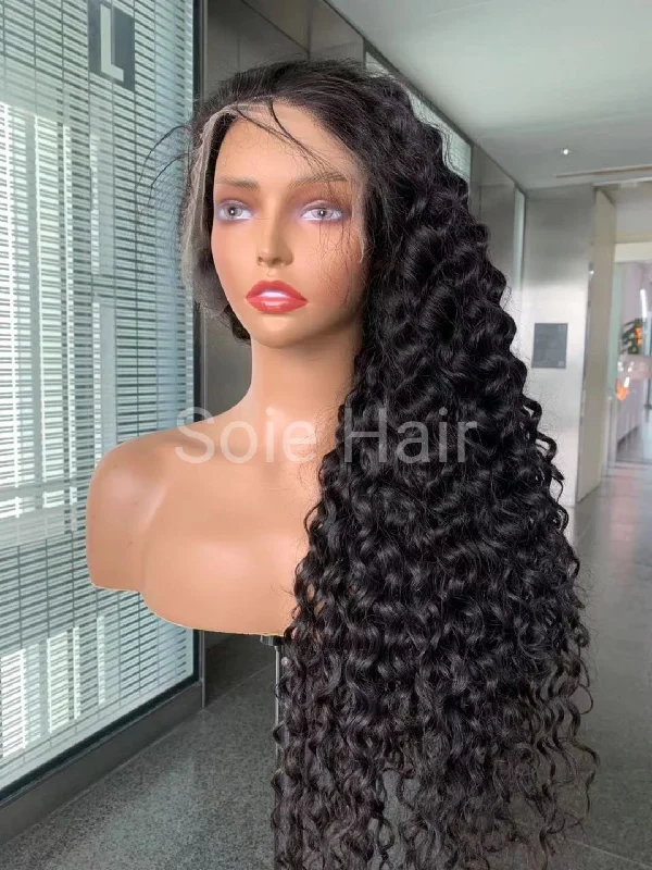 Lace wig with a wispy fringe for a soft and feminine lookNatural Curly Lace Frontal Wigs