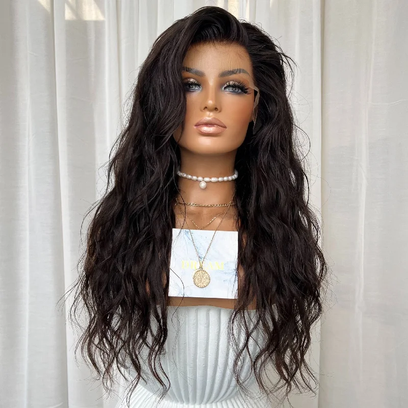 Lace wig with a curly texture for a bold and stylish choiceKING KYLIE RAW WAVY | HD FULL LACE STRETCH CAP