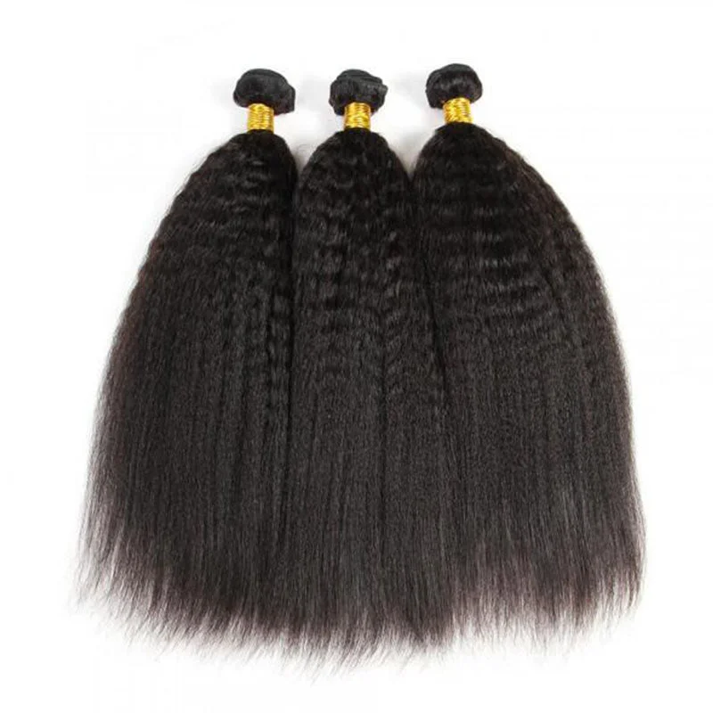 Human - hair wig in a jet - black color for a classic and timeless lookWesface Kinky Straight 14-30 Inch 3 Pcs Bundles Natural Black Human Hair