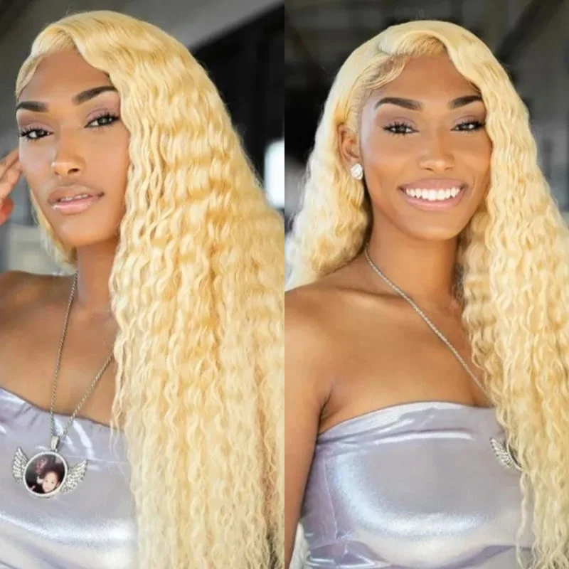 Lace wig with a honey - blonde color for a warm and sunny appearanceLong Wig | 613 Blonde Water Wave 13x4 Transparent Lace Frontal Human Hair Wig 28-32 Inch