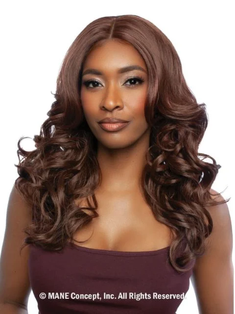 Lace wig in a chocolate - brown color for a rich and warm appearanceMane Concept Brown Sugar HD Caramel Fiesta Glueless Lace Front Wig  (BSCF204) -CARAMEL 04