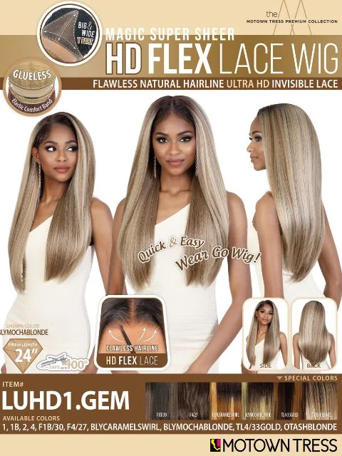 Lace wig with a wavy texture for a beachy lookMotown Tress HD Flex Invisible Lace Wig - LUHD1.GEM