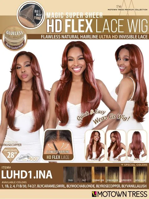 Lace wig with a pre - plucked hairline for a more natural lookMotown Tress HD Flex Invisible Lace Wig - LUHD1.INA