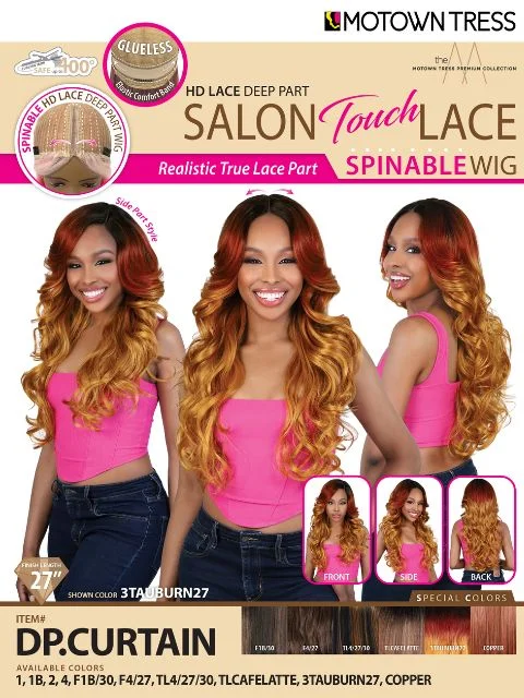 Lace wig with a silk - base cap for a comfortable and smooth feelMotown Tress Salon Touch Glueless HD Lace Deep Part Lace Wig - DP.CURTAIN