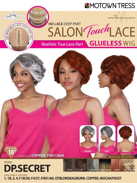 Lace wig with a wavy texture for a beachy lookMotown Tress Salon Touch Glueless HD Lace Deep Part Lace Wig - DP.SECRET