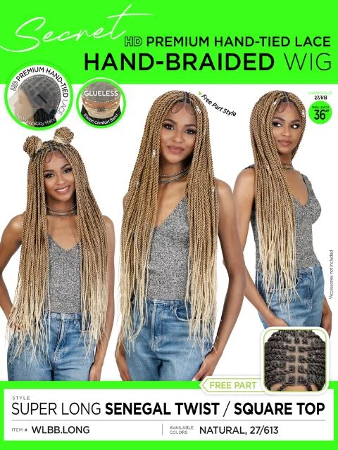 Lace wig with a wavy texture for a beachy lookMotown Tress Secret HD Premium Hand-Tied Lace Hand Braided Wig- WLBB.LONG