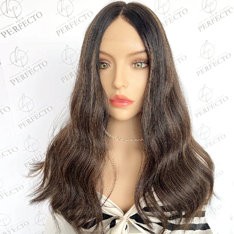 Lace wig with a honey - blonde color for a warm and sunny appearanceNatural Black to Brown Human Hair Lace Top Wig - Emily