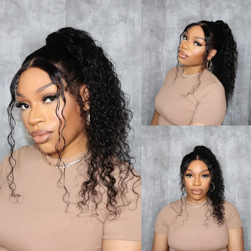 Lace wig with a straight texture for a sleek and minimalist lookNew Glueless 360 Around Lace Frontal Wigs With Adjustable Elastic String Ready & Go Curly Affordable Human Hair Wigs