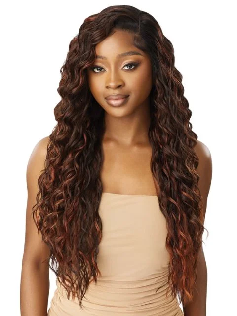 Lace wig with a platinum - blonde color for a bold and trendy lookOutre Melted Hairline Wet & Wavy Premium Synthetic Glueless HD Lace Front Wig - DILARA