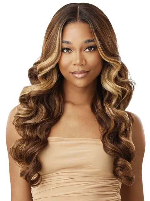 Lace wig with a wispy fringe for a soft and feminine lookOutre Melted Hairline Premium Synthetic Glueless HD Lace Front Wig - IVARA