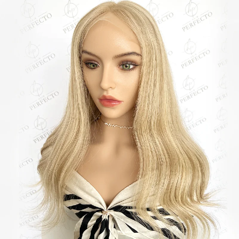 Lace wig with a silk - base cap for a comfortable and smooth feelPremium Top Lace Wig Blonde  Blend Human Hair Wigs-Luna