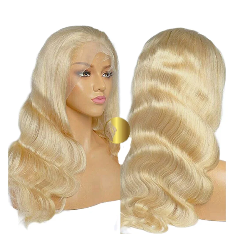 Lace wig with a 13x4 lace frontal for a wide - parting area100% Virgin Blonde 613 Body Wave Human Hair Frontal Wigs