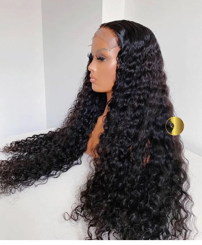 Lace wig with a platinum - blonde color for a bold and trendy look100% Virgin Deep Curl Human Hair Lace Frontal Wigs