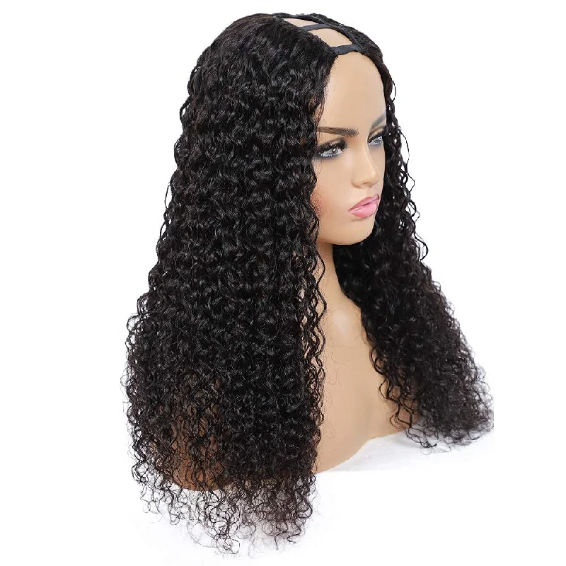 Lace wig with a 13x4 lace frontal for a wide - parting area100% Virgin Human Hair Deep Curl U-Part and V-Part Wigs