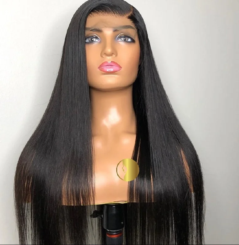 Lace wig with a wispy fringe for a soft and feminine lookRaw Indian Straight Virgin Lace Wigs