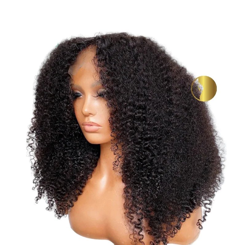 Lace wig with a platinum - blonde color for a bold and trendy look100% Virgin Kinky Curly Human Hair Lace Frontal Wigs