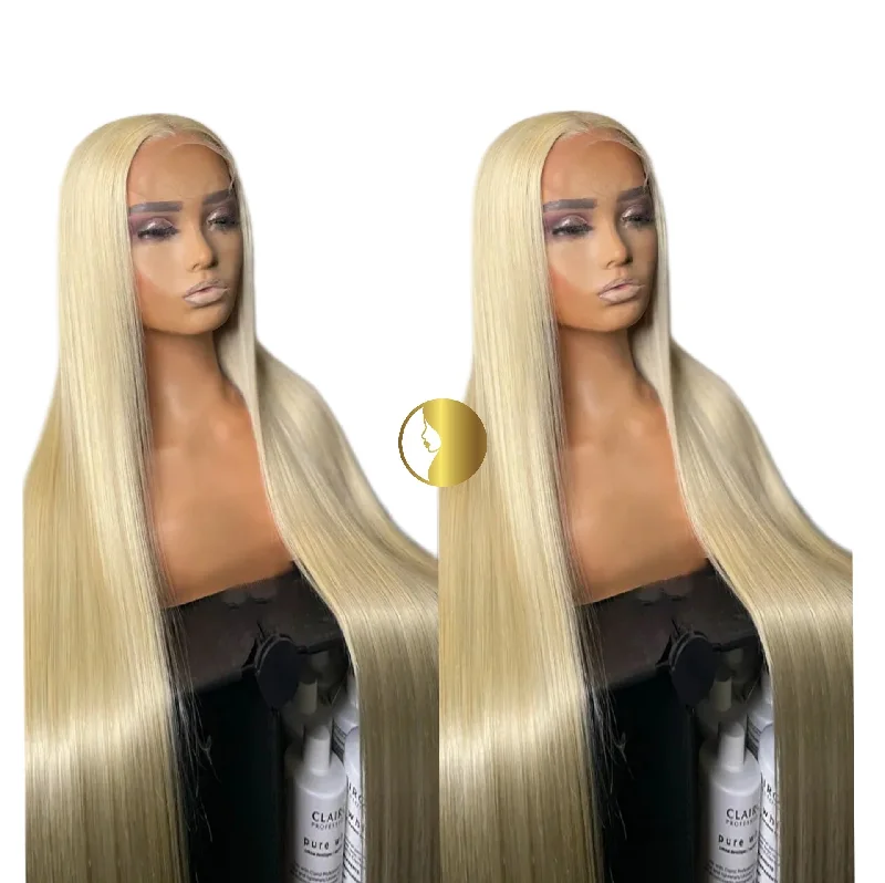 Lace wig with a straight texture for a sleek and minimalist look100% Virgin Blonde 613 Straight Human Hair Frontal Wigs