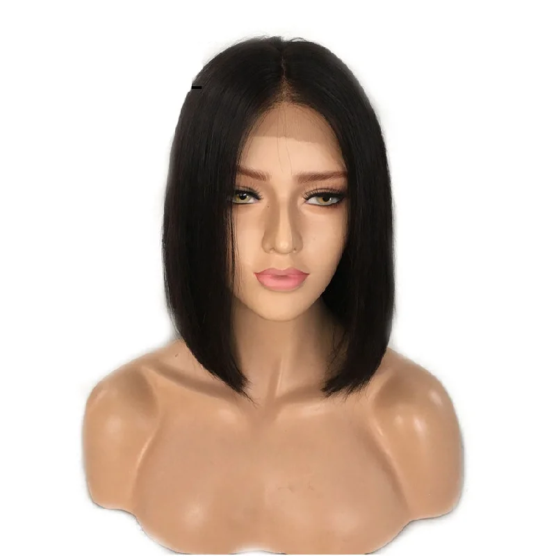 Lace wig with a middle - part for a classic and elegant style100% Virgin Straight Human Hair Bob Wigs