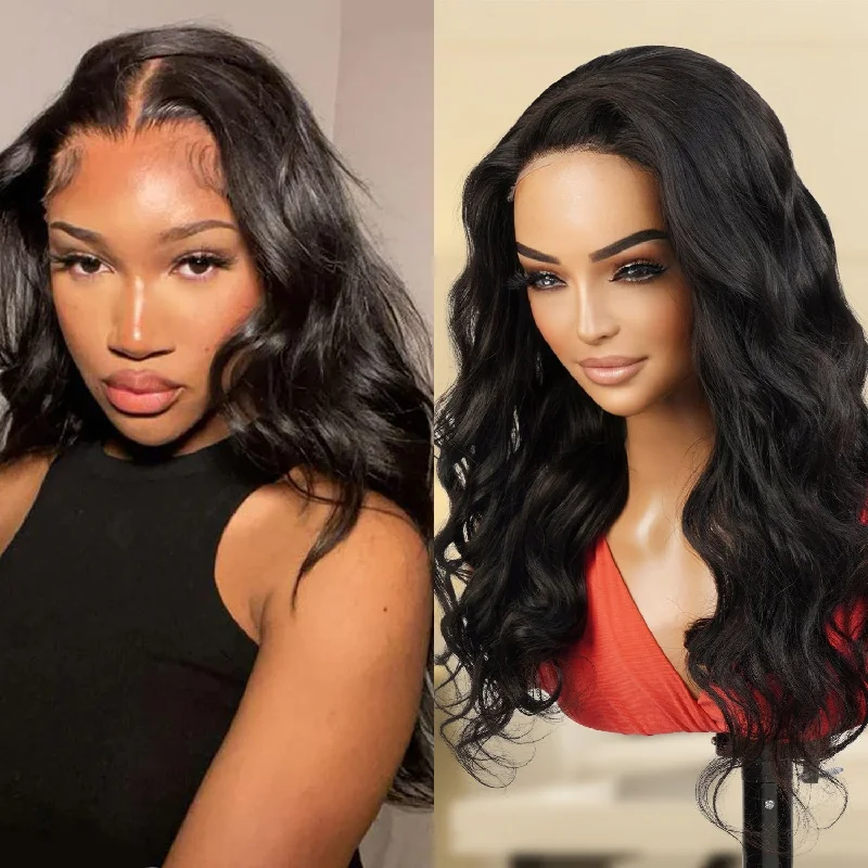 Lace wig with a pre - plucked hairline for a more natural lookUpScale 100% Human Hair Wear and Go Pre Cut Pre Plucked Glueless 5x5 Closure Wig Body Wave 20"