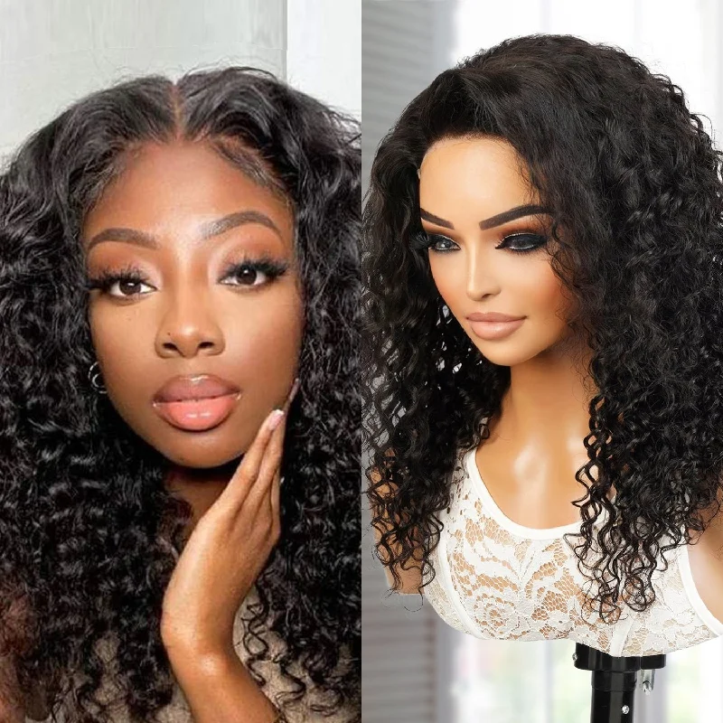 Lace wig with a platinum - blonde color for a bold and trendy lookUpScale 100% Human Hair Wear and Go Pre Cut Pre Plucked Glueless 5x5 Closure Wig Deep Wave 16"