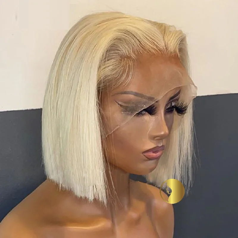 Lace wig with a 13x4 lace frontal for a wide - parting area100% Virgin Blonde 613 Human Hair Bob Wigs