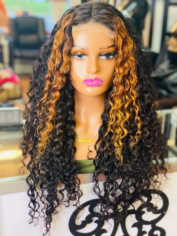 Lace wig with a honey - blonde color for a warm and sunny appearanceYanni