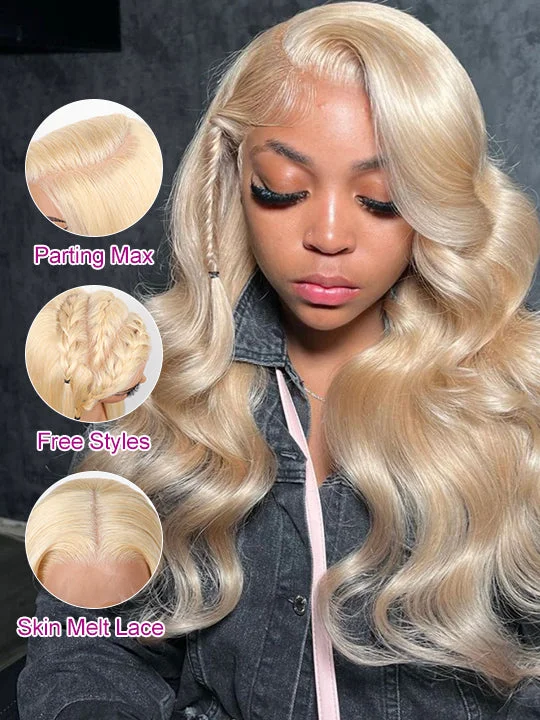 Colored wig with a middle - part for a classic and elegant style13x6 Lace Wig 613 Honey Blonde Hair 3D Body Wave Human Hair Wigs