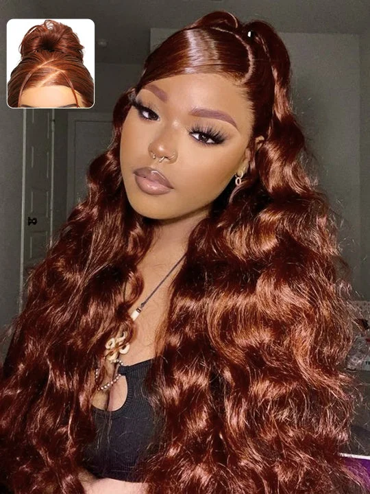 Synthetic colored wig with a heat - resistant formula for easy stylingKisslove Pre-Everything Upgraded Reddish Brown Wig 3D Body Wave 360 Lace Wigs Human Hair