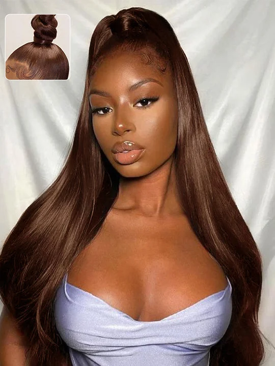 Colored wig with a silver - grey color for a trendy and cool - toned lookKisslove Pre-Everything Chocolate Brown Wig 360 Lace Wig Straight Human Hair Wigs