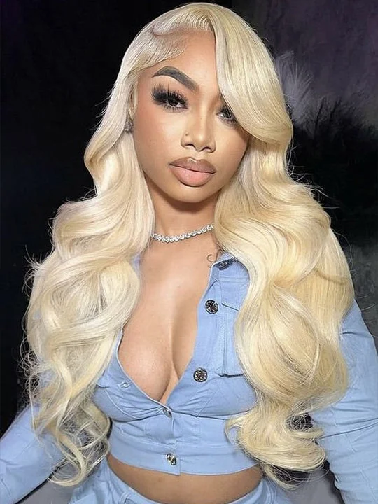 Colored wig in a vibrant pink color for a bold and eye - catching look613 Blonde Hair Wig 360 HD Lace Frontal Human Hair Wigs 3D Body Wave